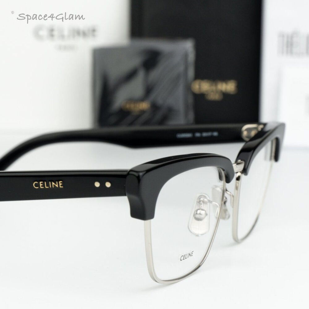 NEW Celine CL50026U 016 Shiny Palladium Black Demo Unisex Square Eyeglasses